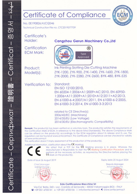 চীন Cangzhou Gerun Machinery Co.,Ltd সার্টিফিকেশন